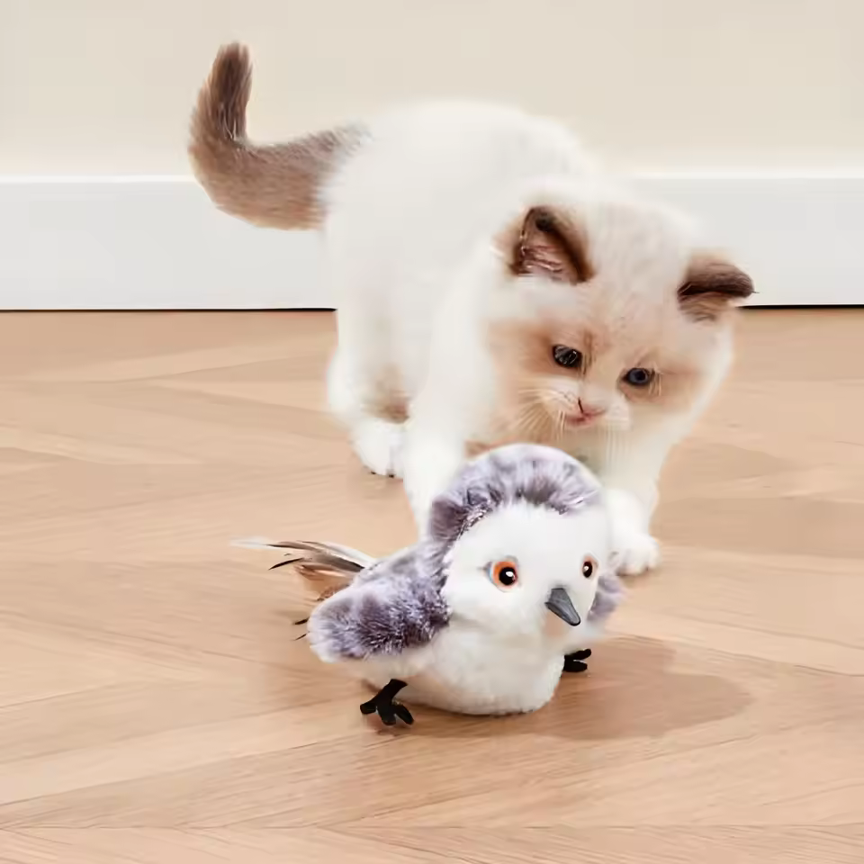 Eco-Friendly Plush Polyester Interactive Pet Toy Funny White Grey Flapping Bird for Dogs and Cats Electric Simulation Cat Toys